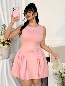 CovetEZ 大码女士浪漫露背蝴蝶结撞色A字连衣裙，适合春夏穿着，情人节约会也合适 - 粉色 - 查看 5