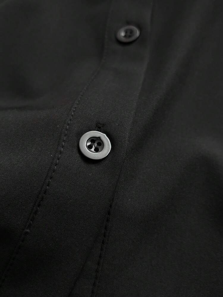 Franclia 女士长袖衬衫+亮面涂层中长裙优雅新年两件套 - 黑色 - 查看 6