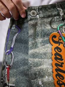 Manfinity RebelGame Men's Loose Woven Print Jeans Look Pants - Blue - View 4