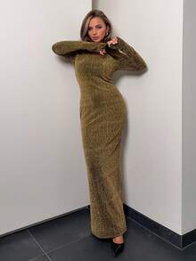 Jeta Ari Vestido largo ajustado con adornos de strass para mujer - Dorado - Ver 1