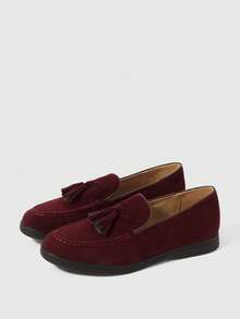 Sleekvia Casual Versatile Commuting Fringe Decor Flat Loafers - Burgundy - View 10