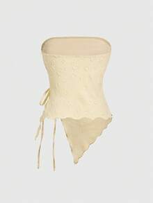 ROMWE Avant Áo ống nữ kiểu dáng vintage cơ bản, chất liệu vải có họa tiết, phong cách nghỉ dưỡng, vạt áo bất đối xứng - Màu vàng - Xem 2