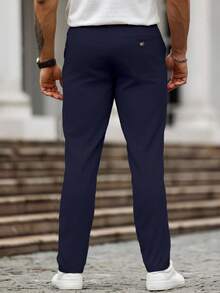Manfinity Homme Pantalones casuales con bolsillos versátiles para uso diario y commute para hombres - Azul Marino - Ver 2