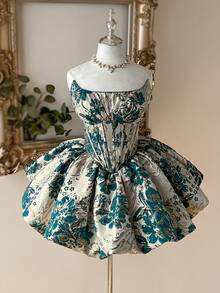 Lovelzi Váy xòe chữ A dáng chữ A, chất liệu vải jacquard sang trọng, màu xanh lá cây gợi cảm, có thể điều chỉnh, phù hợp cho các buổi hẹn hò, kỳ nghỉ, tiệc độc thân, dạ hội, đám cưới, lễ tốt nghiệp, sự kiện vũ hội - màu xanh lá - Xem 5