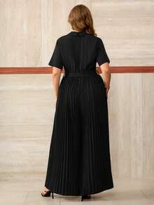 Roveilla 大码纯色休闲简约褶皱基础款连体裤