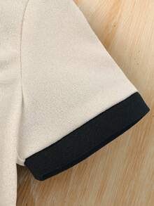 SHEIN Baby Girl Round Neck Contrast Color Short Sleeve Button Front Elegant T-Shirt Set - Multicolor - View 7