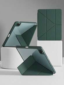 1个透明亚克力保护壳，兼容iPad Air 11/13 M2 2025 M3，支持多角度折叠Y型支架，兼容A16 11代 2024 Air 5 Air 4 10.9 9代 8代 7代 10.2 5代 6代 9.7 10代 2021 Pro 11/12.9 mini 6 7，带笔槽，自动唤醒/睡眠功能 - 绿色 - 墨綠色 - 查看 2