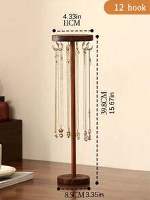 A Round, Simple Wooden Imitation Walnut Color Decorative Storage And Display Stand For Jewelry, Including Necklaces, Pendants, Bracelets And Hand Chains. It Is A Display Item For Jewelry Storage And Display In A Showcase, Suitable As A Valentine's Day Gift For Girls. - Imitation Walnut Color - View 6