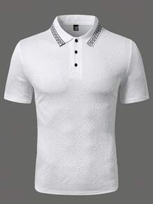Manfinity Homme 男士緹花紋理羅紋領 Polo 衫，正式款 - 白色 - 查看 4