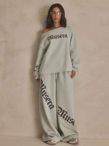 MUSERA 印花宽松阔腿束腰运动裤，夏季运动休闲日常街头风 - 綠色 - 查看 1