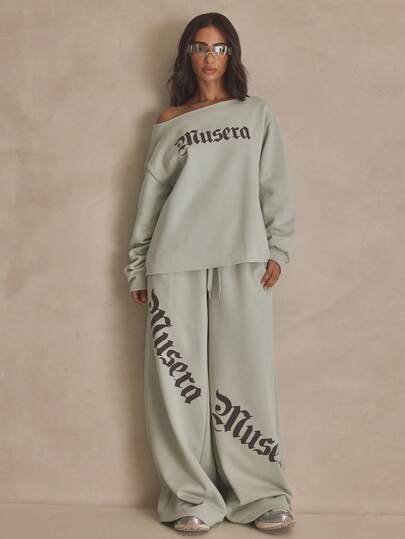 MUSERA Graphic Overszied Wide Leg Tie Elasticated Waist Joggers Tracksuit Bottoms Summer, Sporty, Casual, Day, Streetstyle, Streetwear