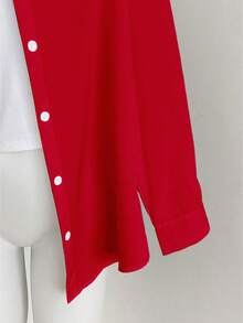 Resyla Áo sơ mi nữ cỡ lớn tay dài màu trơn cài một hàng khuy, kiểu dáng thường ngày/công sở - Nhiều màu - Xem 4