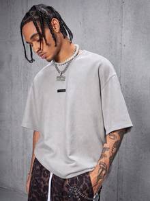 AXEPEAK Men's Casual Air Layer Suede Embossed Loose Dropped Shoulder Crew Neck Short Sleeve T-Shirt, Summer, Streetwear Casual - Light Grey - View 2