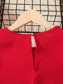 SHEIN 少女波西米亚风夏季海滩度假无袖A字褶皱连衣裙，红色 - 紅色 - 查看 3