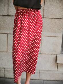 Lumivelle Valentine's Day Women's Retro Polka Dot Skirt, Valentine's Day Series  Red Skirt Red Polka Dot Skirt Red Long Skirt Polkadot Skirt - Red and White - View 3