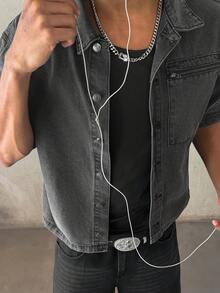 STEELVANCE Distressed Washed Black & Grey Denim Jacket - Blue - View 3