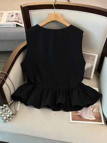 GlowEve CURVE 大码女式珍珠装饰优雅吊带背心，复古奢华优雅度假及办公服饰 - 黑色 - 查看 2