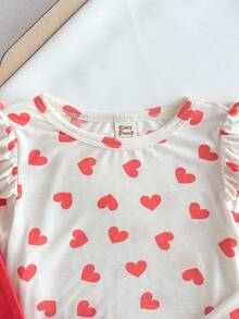Cozy Pixies 2pcs Baby Girl Valentine's Day Heart Pattern Knit Soft Crew Neck Long Sleeve Top And Red Suspender Dress Set - Red - View 3