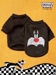 LOONEY TUNES X PETSIN 1 Small Black Cat Face Printed Pet Without A Hat, Black Autumn And Winter Thick Warm Pet Clothing