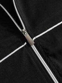 PAVTROS Men's Casual Fashion Street Contrast Piping Zip-Up Jacket And Drawstring Waist Long Pants Set, Spring/Autumn - Black - View 6