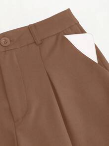 Sweetra Women's Casual/Office Commute Minimalist Solid Color Single-Breasted Vest And Pleated Wide Leg Pants Suit - Brown - View 4