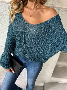 EMERY ROSE 女士纯色简约长袖毛衣，日常穿着 - 水鴨藍 - 查看 5