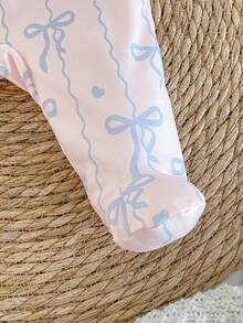 3pcs Newborn Infant Cute Heart & Bow Graphic Long Sleeve Romper Set, Stylish & Sweet Home Outfit - Multicolor - View 7