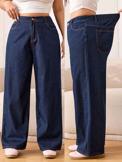 Solflare 大码女式宽松休闲牛仔裤，带口袋，适合所有季节