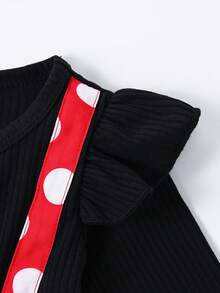 SHEIN Playful Pals Baby Girl Polka Dot Print Ruffle Trim Bow Front 2 In 1 Dress With Headband - Multicolor - View 4