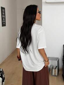 Coolane 女士夏季街头复古Y2K嬉皮士老钱图案宽松T恤 - 白色 - 查看 6