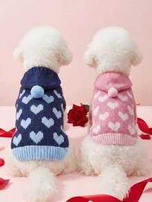 PETSIN 1 pièce Vêtements pour chien : Robe de princesse mignonne en style coréen avec imprimé cœur, pour chat British Shorthair bleu, Teddy, vêtements chauds pour chat d'automne et d'hiver - Multicolore - Voir 4