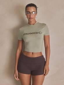 MUSERA Fitted Graphic Cropped Tshirt Top Summer, Sporty, Casual, Day, Streetstyle, Streetwear Spring - Green - View 1