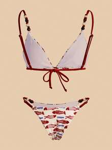 Travachic Bộ bikini hai mảnh đính hạt cườm ngẫu nhiên nhiều màu sắc dành cho nữ, thích hợp cho kỳ nghỉ hè, kèm áo khoác ngoài và váy, đồ bơi nữ, áo tắm nữ, trang phục đi biển cho nữ. - Nhiều màu - Xem 5