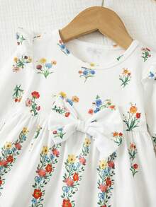 SHEIN 新生女宝宝可爱休闲针织复古碎花长袖连衣裙 - 彩色 - 查看 7