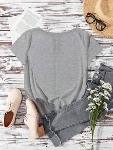 EMERY ROSE Áo thun tay ngắn cổ chữ V họa tiết New York cỡ lớn cho nữ, áo thun chui đầu tối giản giản dị cho mùa hè Áo thun trắng cho nữ - Xám - Xem 2