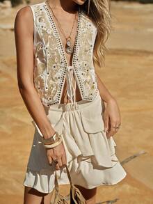 MOTF STUDIO WOMEN'S WESTERN STYLE EMBROIDERED RIVET FRONT TIE JACKET