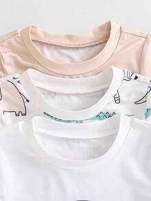 6pcs Baby Boys Cartoon Animal Print Comfortable Soft Knit Short Sleeve Pajama Set - Multicolor - View 5