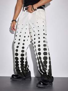 ROMWE MEN Men's Polka Dot Pattern Wide Leg Loose Casual Pants With Pockets