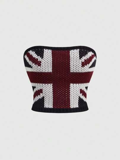 Grunge Punk Top bandeau tricoté rétro sexy avec motif Union Jack