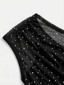 SHEIN Tween Girl Casual Elegant Asymmetric Neck Ruched Waist Bodycon Maxi Knit Dress, Suitable For Halloween Party, Back To School Outfit, Gatherings, Wine Red - Black - View 5