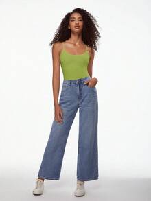 SHEIN BASICS 1 pieza Camiseta de tirantes minimalista de unicolor para mujer de uso diario - Verde - Ver 6