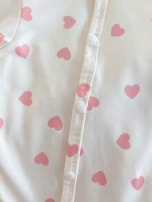 3pcs Newborn Infant Cute Heart & Bow Graphic Long Sleeve Romper Set, Stylish & Sweet Home Outfit - Multicolor - View 6