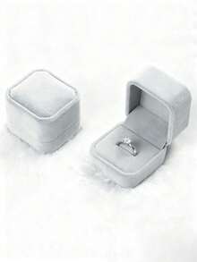 1 علبة خاتم مخملية رمادية للخطبة والزفاف وعيد الحب - عرض مجوهرات أنيق لخواتم وأقراط وقلائد - حامل خاتم فاخر ، إكسسوارات العروس ، علبة هدية للسيدات - رمادي - مشاهدة 7