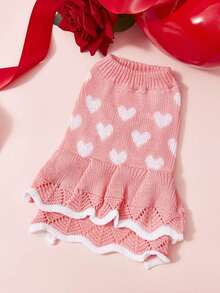 PETSIN 1pc Dog Clothes: Autumn Winter Cute Princess Dress Warm Korean-Style With Heart Print Cat Clothes For British Shorthair Blue Cat Teddy - Multicolor - View 15