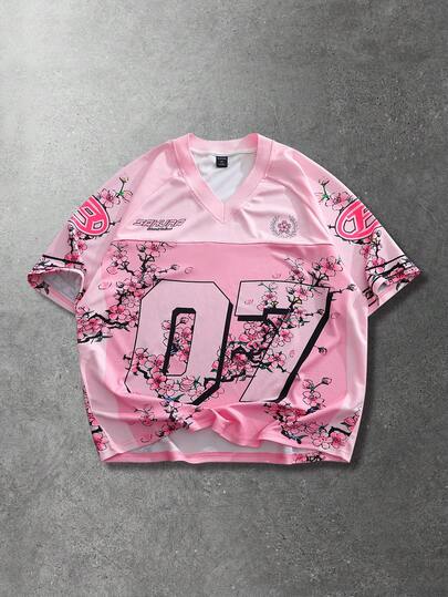 ROMWE MEN Men's Casual Numeric & English Print Short Sleeve T-Shirt, Suitable For Spring/Summer Sports