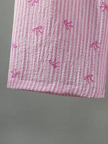 Tween Girls' Spring/Summer Vacation Beach Countryside Sweet Bow Striped Cardigan Sleeveless Crop Top + Loose Straight Pants Woven Vest Set - Pink - View 5