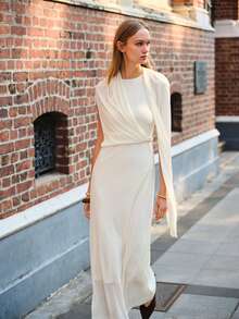 Lumivelle Women's Summer Round Neck Sleeveless Fitted Shawl Collar Knit Maxi Dress - Apricot - View 1