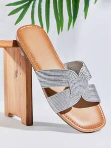 SHUZIA 女士简约舒适编织PU平底凉鞋 - 銀色 - 查看 3