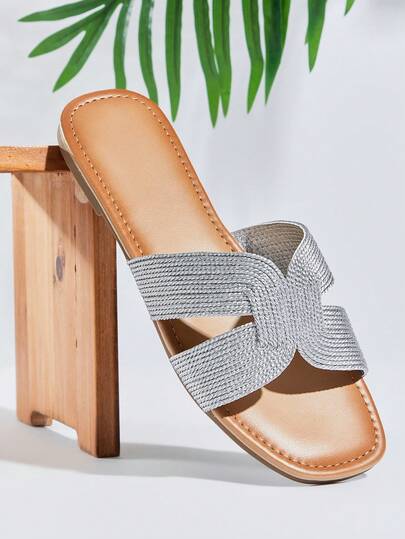 SHUZIA Women Minimalist Comfortable Woven PU Flat Sandals Valentine's Day