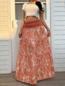 Sunnyshic 女士波西米亚印花半身裙，休闲假日日常穿着，春夏款 - 鵝黃色 - 查看 8